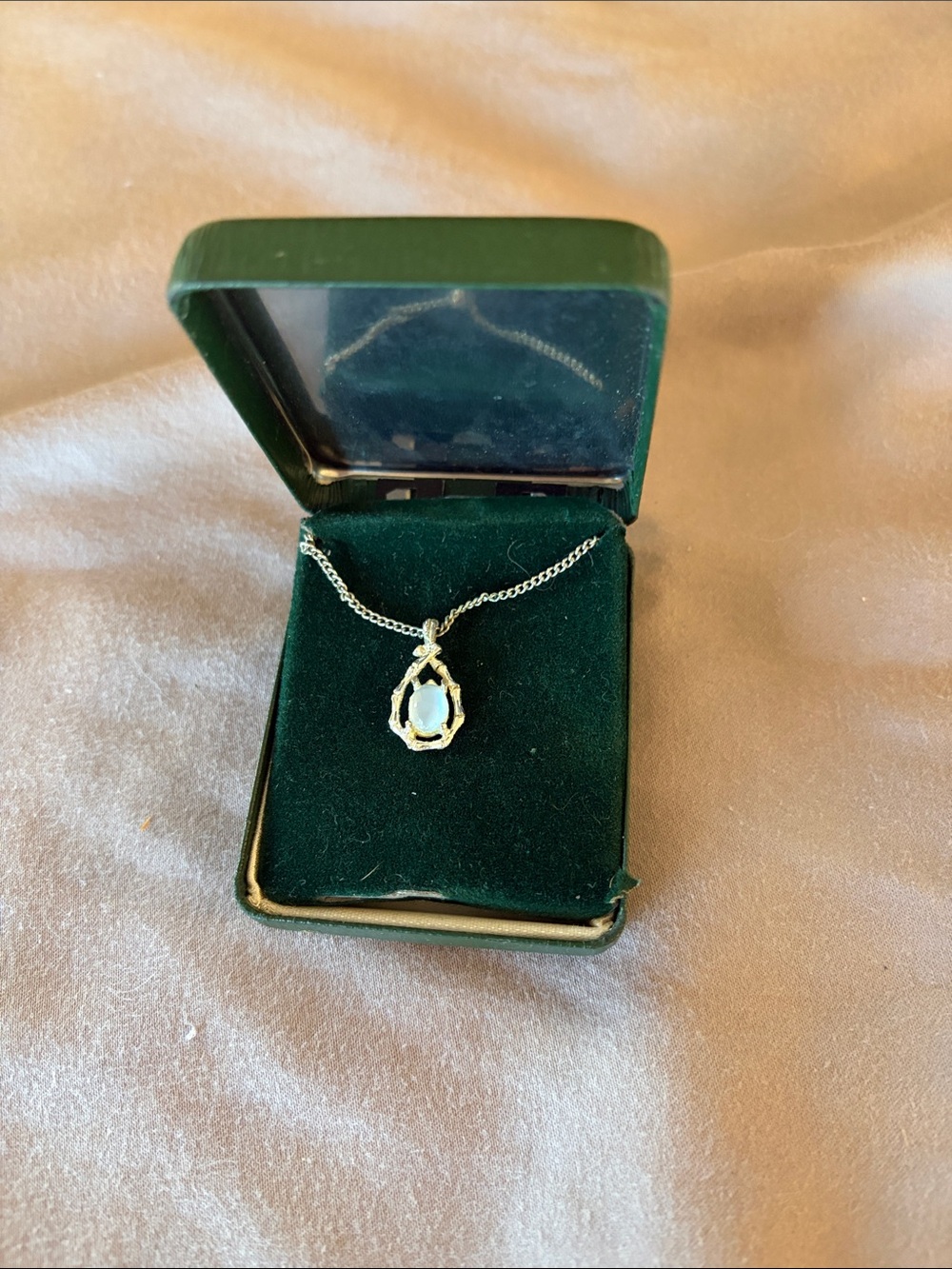 Elegant Teardrop Opal Pendant Necklace - White Opal Silver Tone